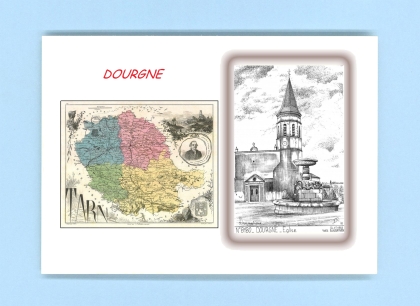 Cartes Postales impression Noir avec dpartement sur la ville de DOURGNE Titre : eglise