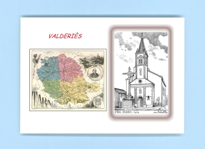 Cartes Postales impression Noir avec dpartement sur la ville de VALDERIES Titre : eglise