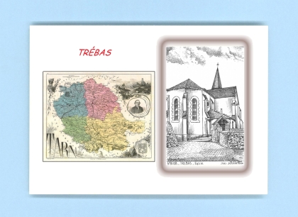 Cartes Postales impression Noir avec dpartement sur la ville de TREBAS Titre : eglise