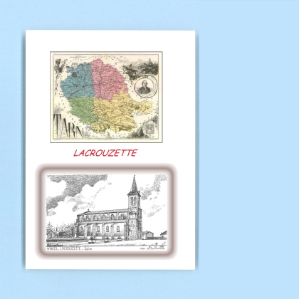 Cartes Postales impression Noir avec dpartement sur la ville de LACROUZETTE Titre : eglise