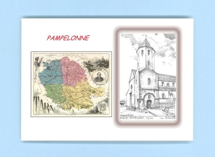 Cartes Postales impression Noir avec dpartement sur la ville de PAMPELONNE Titre : eglise