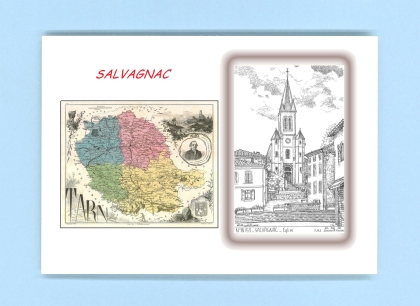Cartes Postales impression Noir avec dpartement sur la ville de SALVAGNAC Titre : eglise