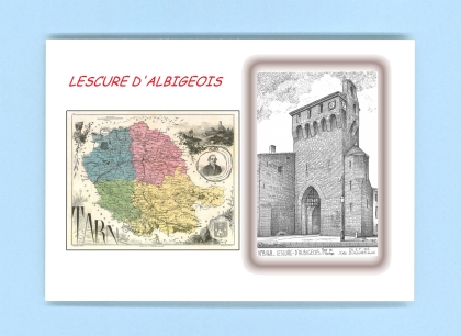 Cartes Postales impression Noir avec dpartement sur la ville de LESCURE D ALBIGEOIS Titre : tour de l horloge