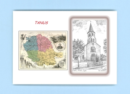 Cartes Postales impression Noir avec dpartement sur la ville de TANUS Titre : eglise