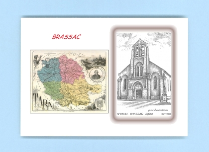 Cartes Postales impression Noir avec dpartement sur la ville de BRASSAC Titre : eglise