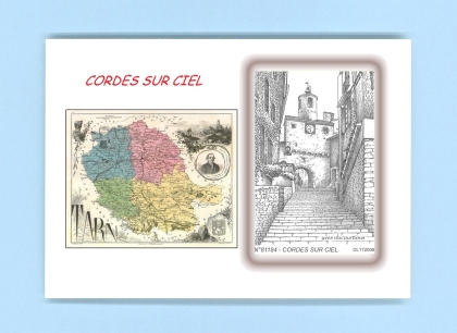 Cartes Postales impression Noir avec dpartement sur la ville de CORDES SUR CIEL Titre : vue