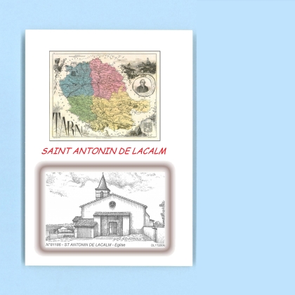Cartes Postales impression Noir avec dpartement sur la ville de ST ANTONIN DE LACALM Titre : eglise