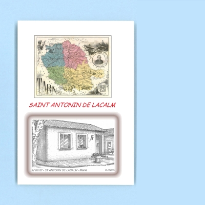 Cartes Postales impression Noir avec dpartement sur la ville de ST ANTONIN DE LACALM Titre : mairie