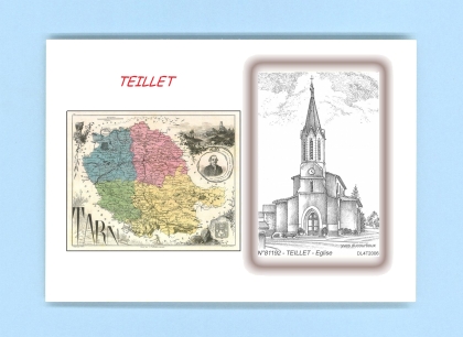 Cartes Postales impression Noir avec dpartement sur la ville de TEILLET Titre : eglise