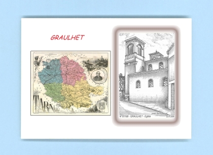 Cartes Postales impression Noir avec dpartement sur la ville de GRAULHET Titre : eglise