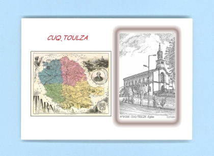 Cartes Postales impression Noir avec dpartement sur la ville de CUQ TOULZA Titre : eglise