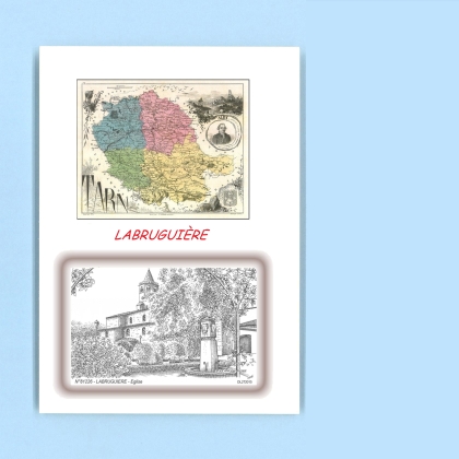 Cartes Postales impression Noir avec dpartement sur la ville de LABRUGUIERE Titre : eglise