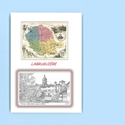 Cartes Postales impression Noir avec dpartement sur la ville de LABRUGUIERE Titre : eglise et chateau