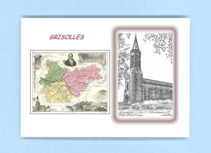 Cartes Postales impression Noir avec dpartement sur la ville de GRISOLLES Titre : eglise