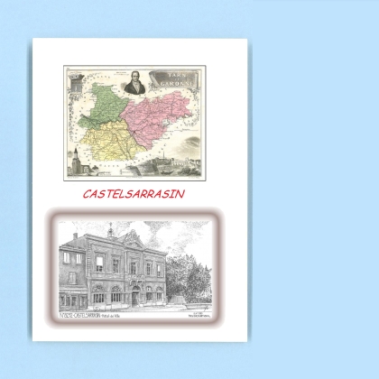 Cartes Postales impression Noir avec dpartement sur la ville de CASTELSARRASIN Titre : hotel de ville