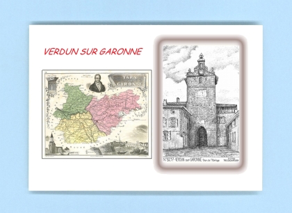 Cartes Postales impression Noir avec dpartement sur la ville de VERDUN SUR GARONNE Titre : tour de l horloge