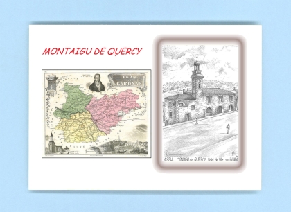 Cartes Postales impression Noir avec dpartement sur la ville de MONTAIGU DE QUERCY Titre : hotel de ville