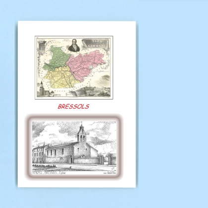 Cartes Postales impression Noir avec dpartement sur la ville de BRESSOLS Titre : eglise