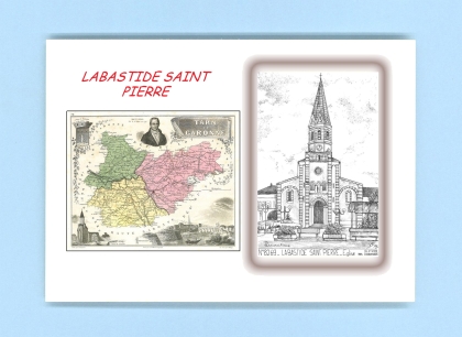 Cartes Postales impression Noir avec dpartement sur la ville de LABASTIDE ST PIERRE Titre : eglise