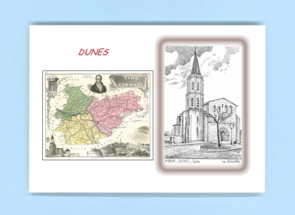 Cartes Postales impression Noir avec dpartement sur la ville de DUNES Titre : eglise