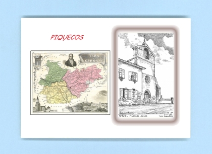 Cartes Postales impression Noir avec dpartement sur la ville de PIQUECOS Titre : eglise