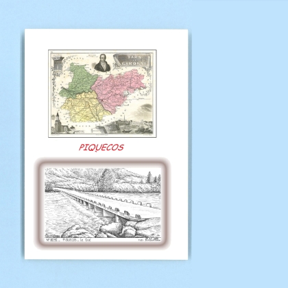 Cartes Postales impression Noir avec dpartement sur la ville de PIQUECOS Titre : le gue