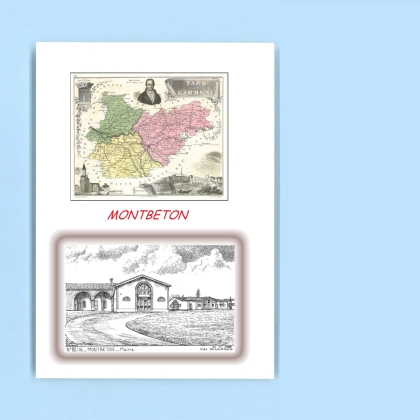 Cartes Postales impression Noir avec dpartement sur la ville de MONTBETON Titre : mairie