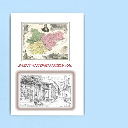 Cartes Postales impression Noir avec dpartement sur la ville de ST ANTONIN NOBLE VAL Titre : halle