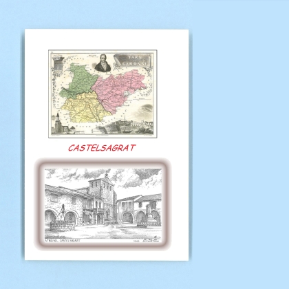 Cartes Postales impression Noir avec dpartement sur la ville de CASTELSAGRAT Titre : place