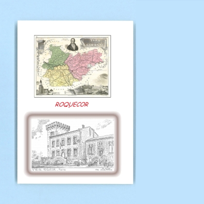 Cartes Postales impression Noir avec dpartement sur la ville de ROQUECOR Titre : mairie