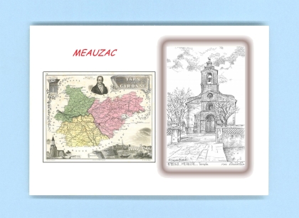 Cartes Postales impression Noir avec dpartement sur la ville de MEAUZAC Titre : temple