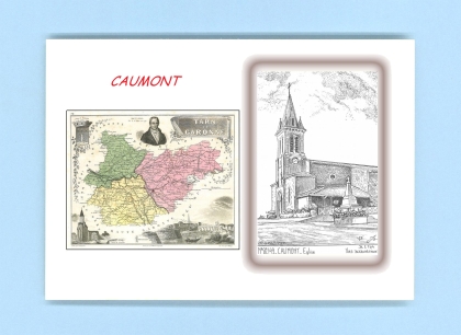 Cartes Postales impression Noir avec dpartement sur la ville de CAUMONT Titre : eglise