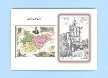 Cartes Postales impression Noir avec dpartement sur la ville de BEAUPUY Titre : eglise
