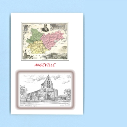 Cartes Postales impression Noir avec dpartement sur la ville de ANGEVILLE Titre : eglise