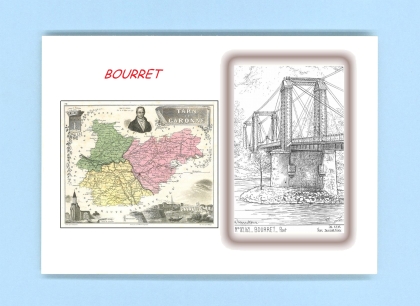 Cartes Postales impression Noir avec dpartement sur la ville de BOURRET Titre : pont