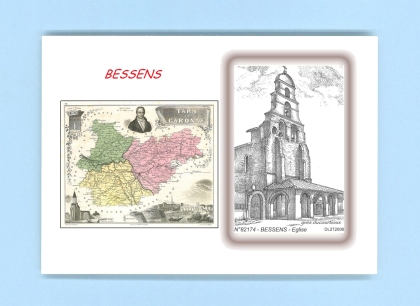 Cartes Postales impression Noir avec dpartement sur la ville de BESSENS Titre : eglise