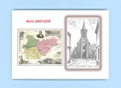 Cartes Postales impression Noir avec dpartement sur la ville de MAS GRENIER Titre : eglise