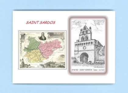 Cartes Postales impression Noir avec dpartement sur la ville de ST SARDOS Titre : eglise