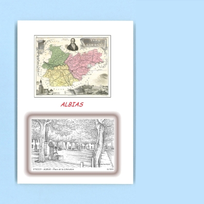 Cartes Postales impression Noir avec dpartement sur la ville de ALBIAS Titre : place de la liberation