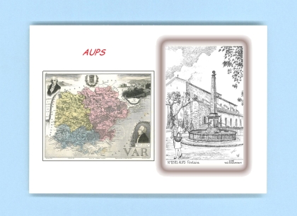 Cartes Postales impression Noir avec dpartement sur la ville de AUPS Titre : fontaine