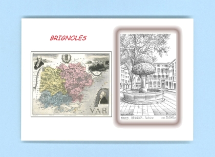 Cartes Postales impression Noir avec dpartement sur la ville de BRIGNOLES Titre : fontaine