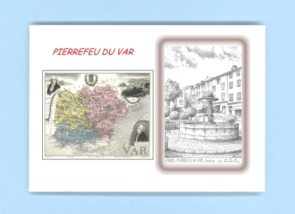 Cartes Postales impression Noir avec dpartement sur la ville de PIERREFEU DU VAR Titre : fontaine
