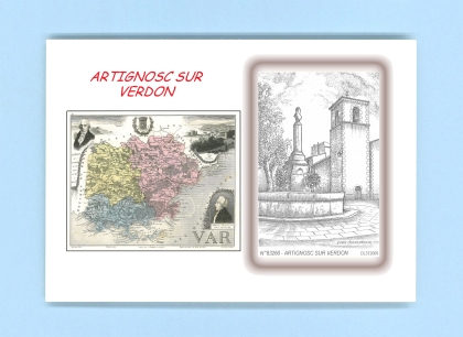 Cartes Postales impression Noir avec dpartement sur la ville de ARTIGNOSC SUR VERDON Titre : fontaine