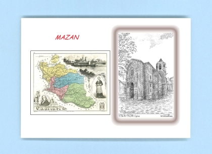 Cartes Postales impression Noir avec dpartement sur la ville de MAZAN Titre : eglise