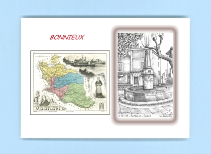 Cartes Postales impression Noir avec dpartement sur la ville de BONNIEUX Titre : fontaine