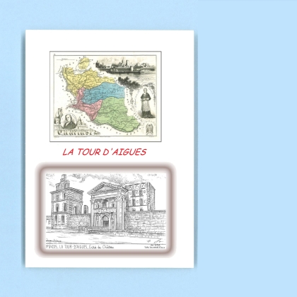 Cartes Postales impression Noir avec dpartement sur la ville de LA TOUR D AIGUES Titre : entree du chateau