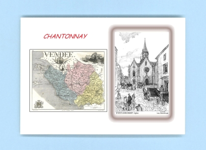 Cartes Postales impression Noir avec dpartement sur la ville de CHANTONNAY Titre : eglise