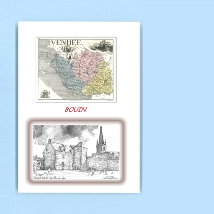 Cartes Postales impression Noir avec dpartement sur la ville de BOUIN Titre : pavillon et eglise