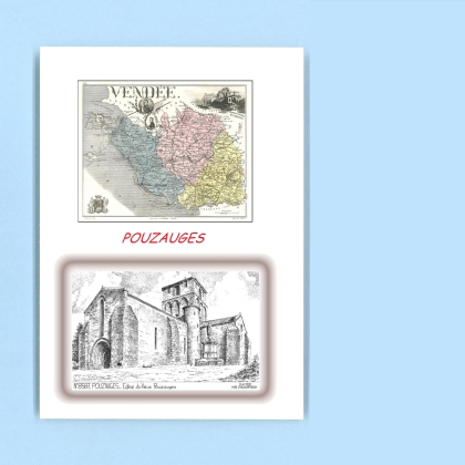 Cartes Postales impression Noir avec dpartement sur la ville de POUZAUGES Titre : eglise du vieux pouzauges
