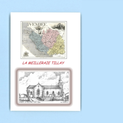 Cartes Postales impression Noir avec dpartement sur la ville de LA MEILLERAIE TILLAY Titre : eglise